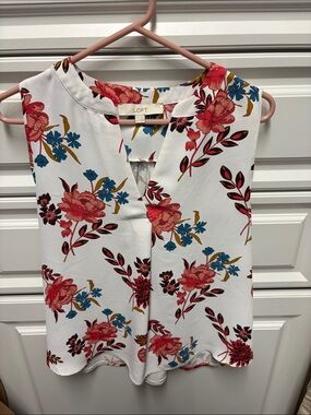 LOFT White Floral Sleeveless Split-V Neck Top
